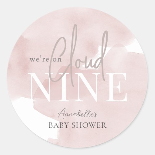 Cloud 9 Pink Sky Watercolor Girl Baby Shower Classic Round Sticker