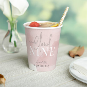 Cloud 9 Pink Sky Watercolor Girl Baby Shower Paper Cups