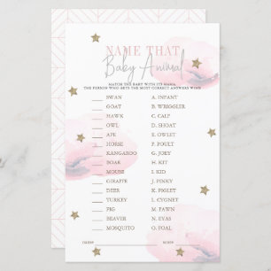 Cloud 9 Star Pink Baby Shower Name the Baby Animal
