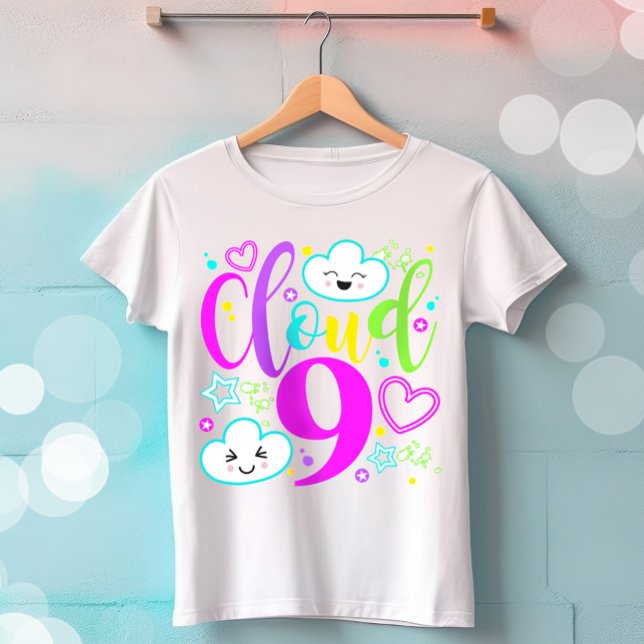 Cloud 9 T-Shirt Neon Rainbow Clouds T-Shirt (Cloud 9 Birthday T-shirt)