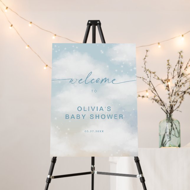 Cloud 9 Themed Baby Shower Vibrant Blue Welcome Foam Board (In Situ (Stand))