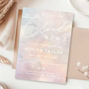 Cloud 9 Watercolor Sky Baby Shower Invitation