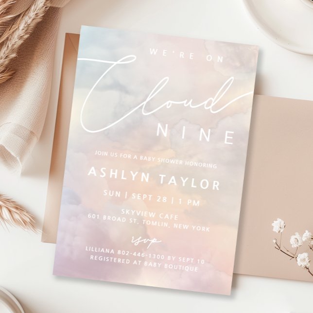 Cloud 9 Watercolor Sky Baby Shower Invitation  (Creator Uploaded)