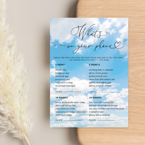 Cloud 9 Whats On Your Phone Bridal Game Cards