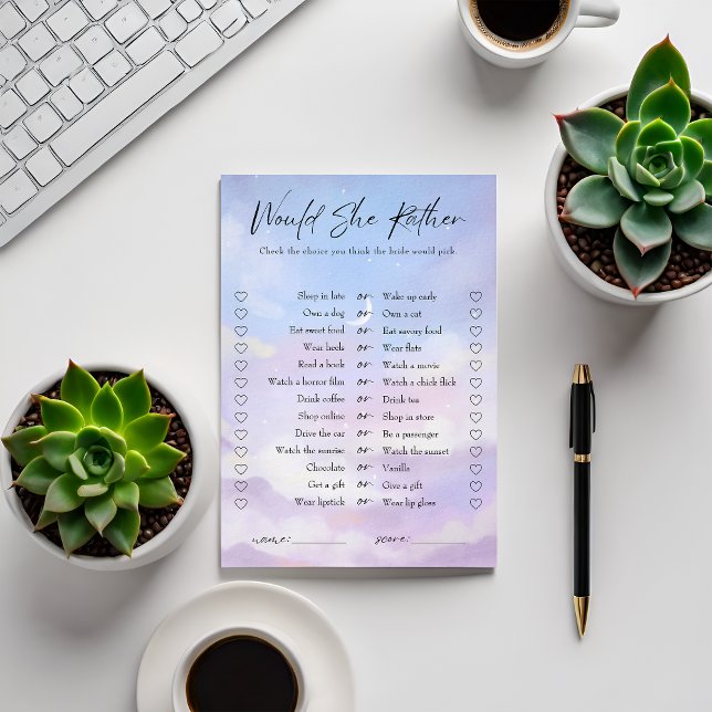 Cloud 9  Would She Rather Bridal Shower Game Card (Creator Uploaded)