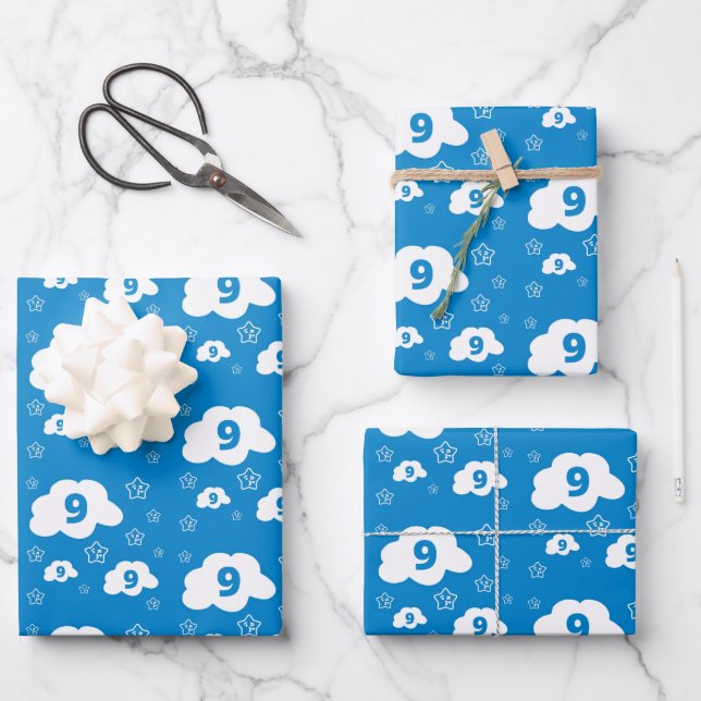 Cloud 9 Wrapping Paper Flat Sheet Set of 3 (Front)