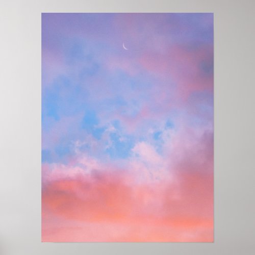  cloud aesthetic sky pastel star light crescent  poster