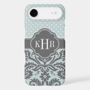 Cloud and Charcoal Gray Damask Polka Dots Monogram iPhone 17 Air Case