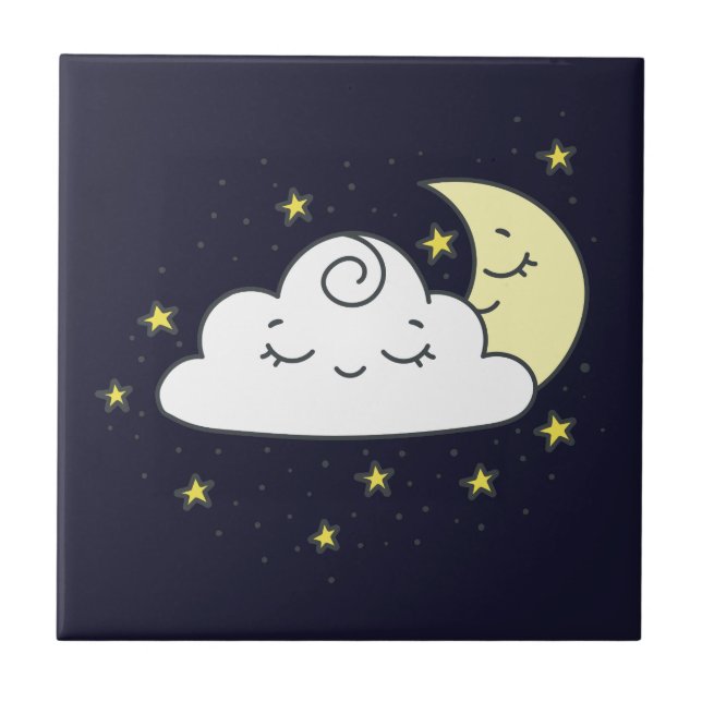Cloud and Moon Ceramic Tile (Front)