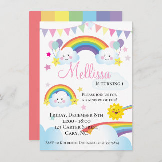 Cloud and Rainbow Children Birthday party Invitation