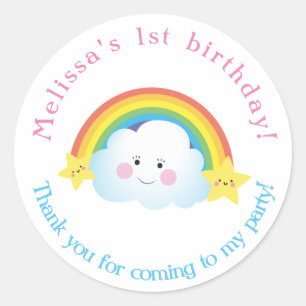 Cloud and Rainbow Children Birthday thank you Classic Round Sticker