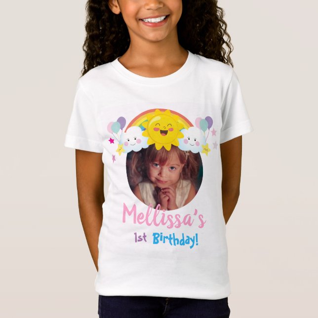 Cloud and Rainbow Photo Children Birthday party T-Shirt (Front)