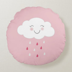 Cloud and Raindrops Pink Baby Round Pillow