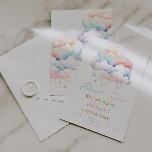 Cloud and Stars Gender Reveal Invitation