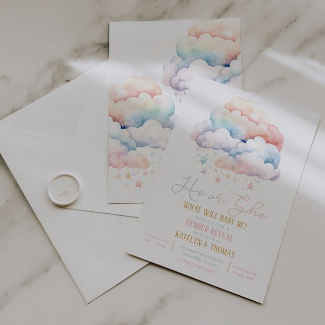 Cloud and Stars Gender Reveal Invitation (Creator Uploaded)