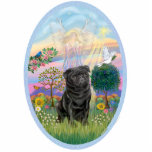 Cloud Angel and black Pug Cutout<br><div class="desc">An angel appears in the clouds as the sun breaks through and a rainbow brightens the sky.  A sweet black Pug sits in the cool grass and watches a dove hovering overhead as a brilliant star shines down.</div>