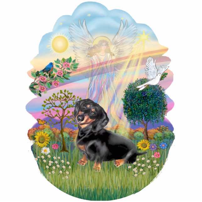 Cloud Angel - Dachshund (black-tan) Statuette (Front)