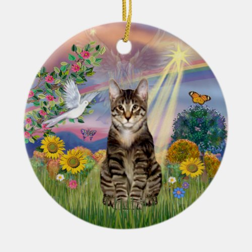 Cloud Angel _ Tabby Tiger Cat Angel Ceramic Ornament