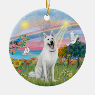 Cloud Angel - White German Shepherd Ceramic Ornament