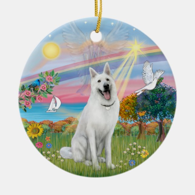 Cloud Angel - White German Shepherd Ceramic Ornament (Front)