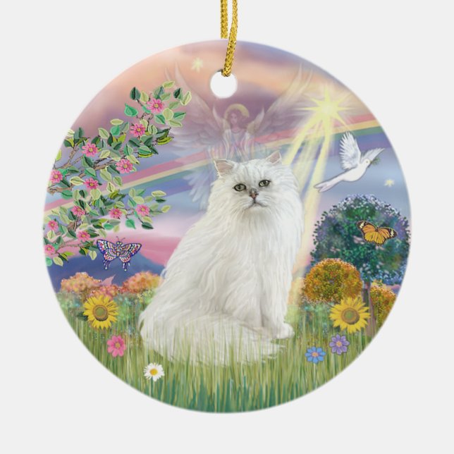 Cloud Angel -  White Persian Cat Ceramic Ornament (Front)