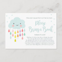 Cloud Baby Shower Bring a book Raindrops Colorful Enclosure Card