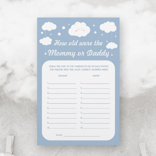 Cloud Baby Shower Game Guess Age Mommy Daddy Blue  (Creator Uploaded)