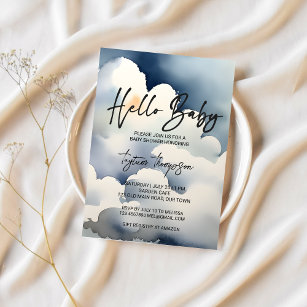 Cloud baby shower grey clouds baby shower invitation