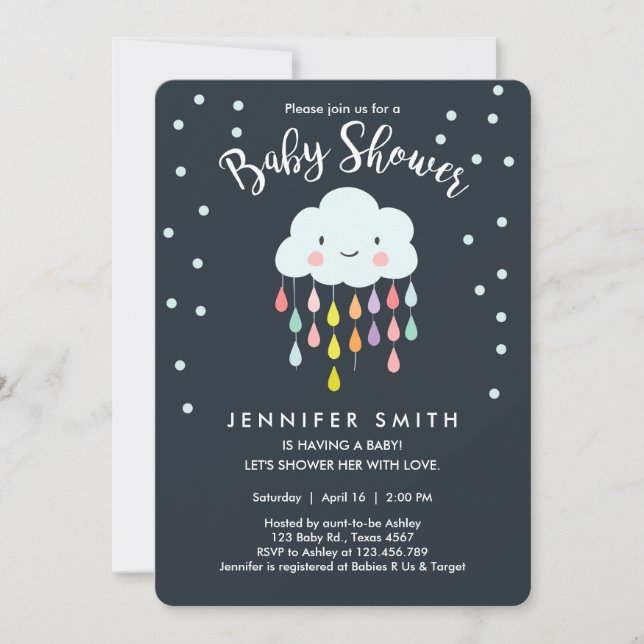 Cloud Baby Shower Invitation Raindrop Love (Front)
