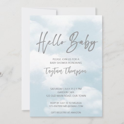 Cloud baby shower pastel grey clouds baby shower invitation | Zazzle