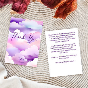 Cloud baby shower purple clouds baby shower thank you card