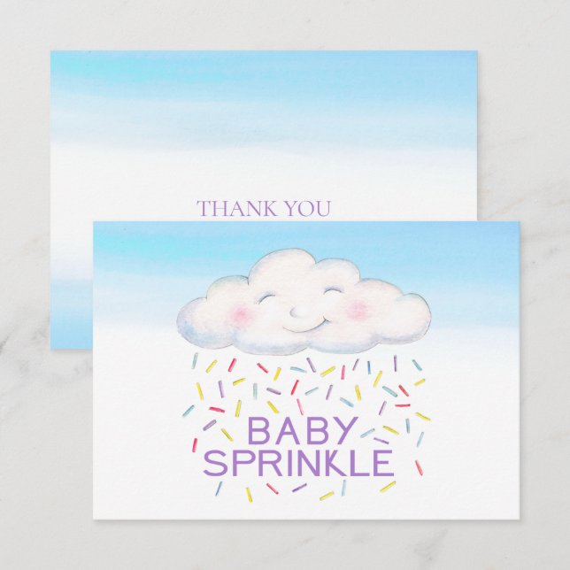 Cloud baby sprinkle blue watercolor thank you card (Front/Back)