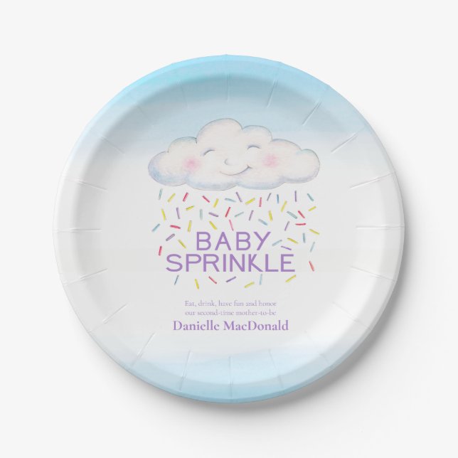 Cloud baby sprinkle colorful strands watercolor paper plates (Front)