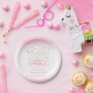 Cloud baby sprinkle pink watercolor showering paper plates