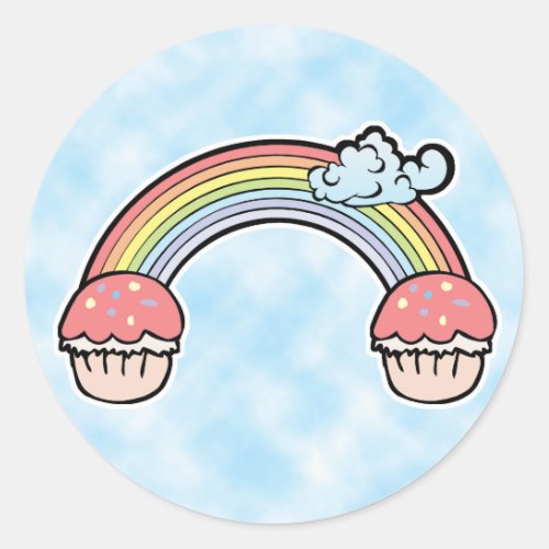 cloud background End of Rainbow Cupcakes Classic Round Sticker