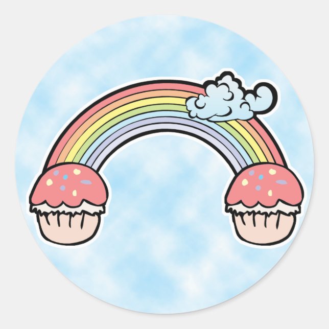 cloud background, End of Rainbow Cupcakes Classic Round Sticker (Front)