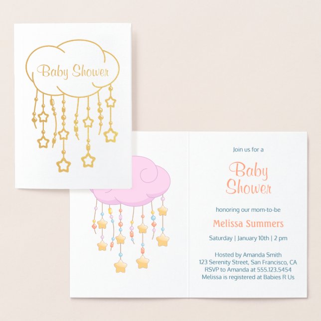 Cloud Beads Stars Mobile Baby Shower Invitation (Display)