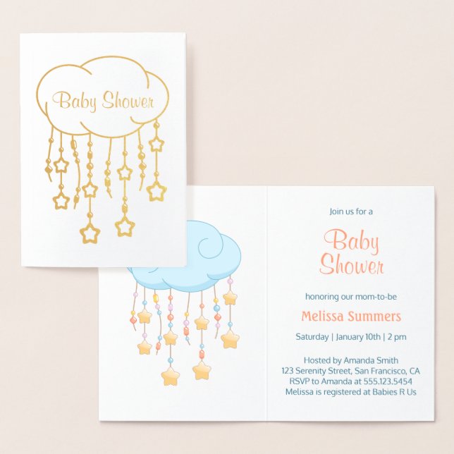 Cloud Beads Stars Mobile Baby Shower Invitation (Display)