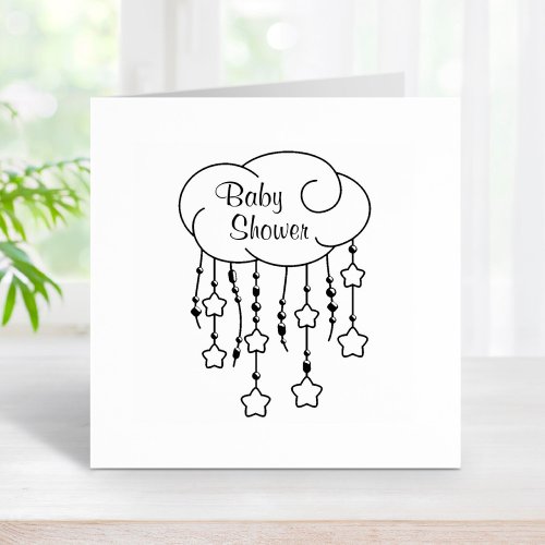 Cloud Beads Stars Mobile Baby Shower Rubber Stamp