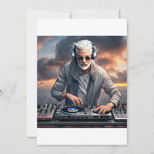 Cloud Beats: White Gray-Haired DJ Design Invitation (Front)