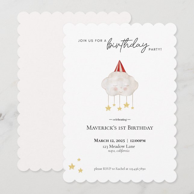 Cloud Birthday Party Invitation (Front/Back)
