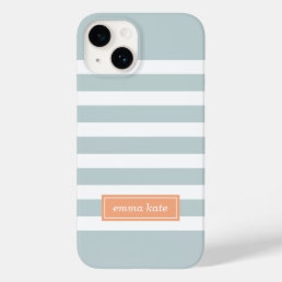 Cloud Blue and Peach Preppy Stripes Monogram Case-Mate iPhone 14 Case