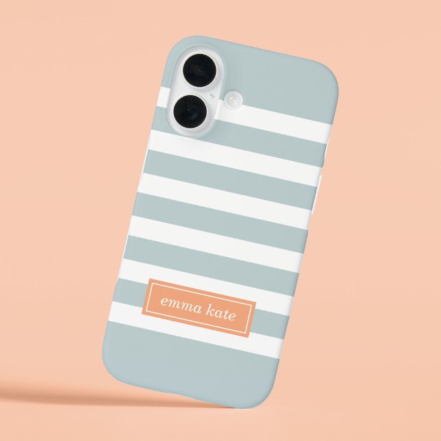 Cloud Blue and Peach Preppy Stripes Monogram Case-Mate iPhone Case (Creator Uploaded)