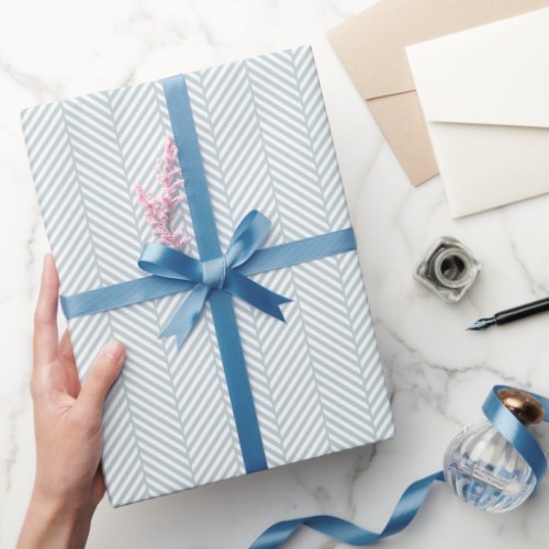 Cloud Blue and White Herringbone Wrapping Paper