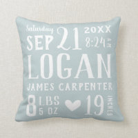 Cloud Blue Baby Boy Birth Stats | Editable Colors Throw Pillow