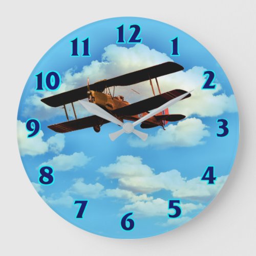 Cloud Break Airplane Large Clock