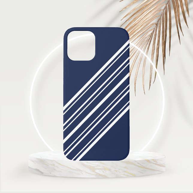 Cloud Burst Blue with White Stripes Case-Mate iPhone Case (Cloudburst Blue with White Diagonal Stripes Phone Case)