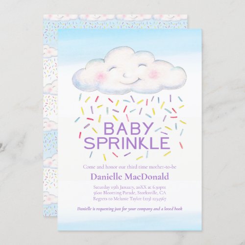Cloud candy baby sprinkle colorful watercolor invitation