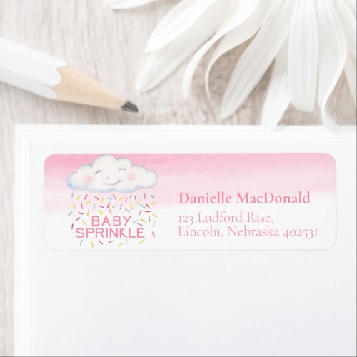 Cloud candy baby sprinkle pink watercolor art label