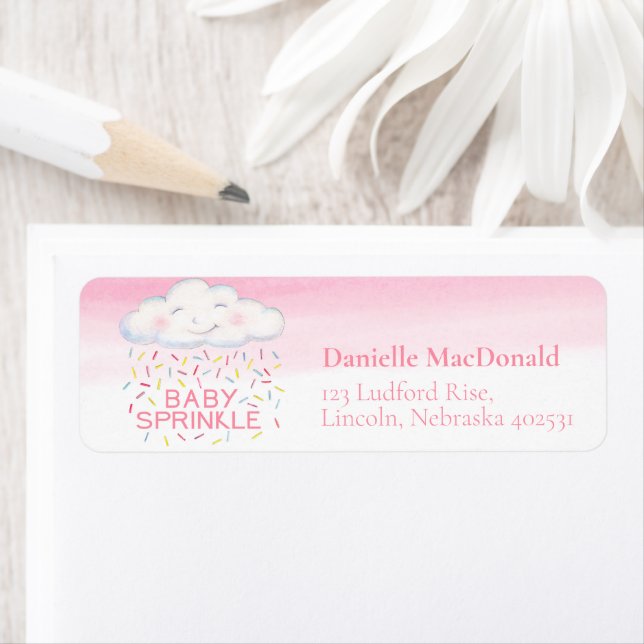 Cloud candy baby sprinkle pink watercolor art label (Insitu)
